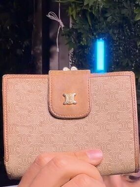 Vintage Celine Tan Logo-Stamp Canvas Card & coin  purse